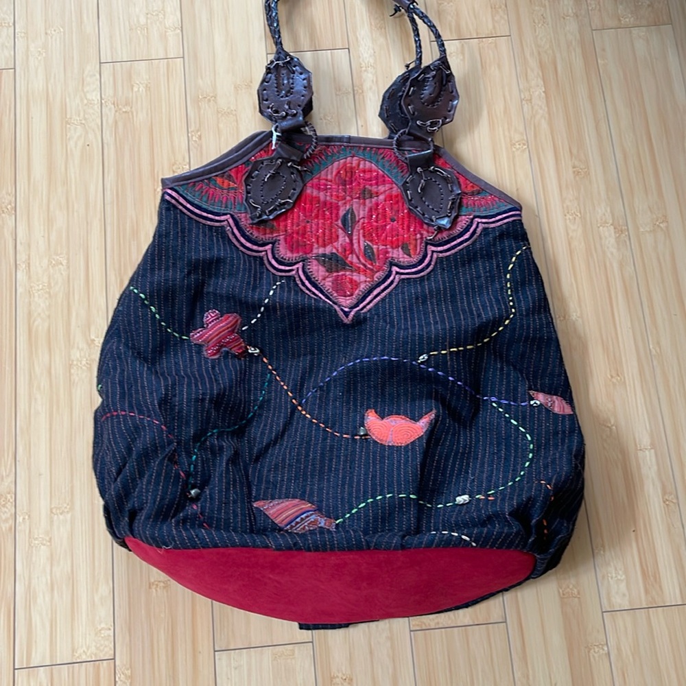 Women Handmade Fabric Leather Boho Extra Large Bag Free People Anthropologie